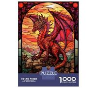 Jigsaw Puzzles 1000 Pieces for Teenagers Fire Dragon Stained Glass Jigsaw for Adults Relaxing Games Improve Memory Stress Reduction Gifts 38x26cm/1000pcs