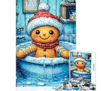 Jigsaw Puzzles 1000 Pieces for Teenagers Gingerbread Man in A Snowy Bath Toilet Christmas Hands-on Game Birthday Present Toy Wall Decor Difficult And Challenge (38x26cm)