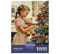 Jigsaw Puzzles 1000 Pieces for Teenagers Girl with Teddy Bear by Christmas Tree Jigsaw Puzzle Fun Games Hand Speed Race Unique Birthday And Gifts 70x50cm/1000pcs
