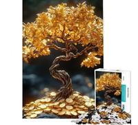 Jigsaw Puzzles 1000 Pieces for Teenagers Golden Bonsai Tree with Coins Help The Brain Exercise Analysis And Logic Fun Games for And 14 Years And over (38x52cm)