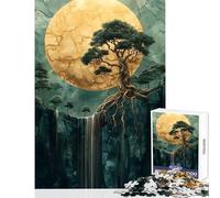Jigsaw Puzzles 1000 Pieces for Teenagers Golden Waterfall Bonsai Tree Awesome Textured Home Decoration Toys Art Work Gift Fun Games Train Your Brain And Hands Size 50x75cm
