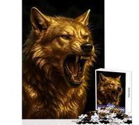Jigsaw Puzzles 1000 Pieces for Teenagers Golden Wolf Snarling Portrait Toy Wall Decor Secret Santa Gifts Educational Games Help The Brain Exercise Size 38x52cm
