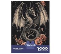 Jigsaw Puzzles 1000 Pieces for Teenagers Gothic Dragon with Pentagram And Roses Adult Jigsaw Hands-on Game Presents for Women for Birthday, Chrismas 70x50cm/1000pcs