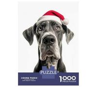 Jigsaw Puzzles 1000 Pieces for Teenagers Great Dane with Santa Hat Adult Jigsaw Hands-on Game Presents for Women for Birthday, Chrismas 70x50cm/1000pcs