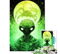 Jigsaw Puzzles 1000 Pieces for Teenagers Green Alien And UFO Jigsaw Puzzle Brain Teaser Game Precision Cutting for Birthday, Chrismas (Size 38x52cm)