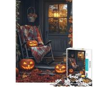 Jigsaw Puzzles 1000 Pieces for Teenagers Halloween Porch with Jack-o'-Lanterns Educational Challenge Staycation Kill Time Home Decoration Toys for Ages 14 And over (38x26cm)