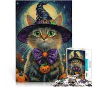 Jigsaw Puzzles 1000 Pieces for teenagers Halloween Witch Cat Lernspiele Wanddekoration Einzigartige Geburtstags- und Weihnachtsgeschenke75x50cm