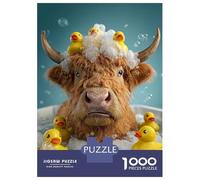 Jigsaw Puzzles 1000 Pieces for Teenagers Highland Cow Bath Time with Ducks Jigsaws for Adults Relax Games Staycation Kill Time Help The Brain Exercise 38x26cm/1000pcs