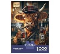 Jigsaw Puzzles 1000 Pieces for Teenagers Highland Cow in The Pub Jigsaws for Adults Relaxing Games Analysis And Logic for Birthday, Chrismas 52x38cm/1000pcs