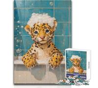 Jigsaw Puzzles 1000 Pieces for Teenagers Jaguar Bath Time Perfect for Relaxing Evenings Tight Fit Precision Cut Play Toy Size 38x52cm