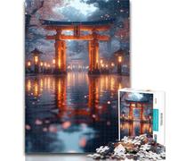 Jigsaw Puzzles 1000 Pieces for Teenagers Japanese Torii Gate at Night Brainteaser Family Games Analysis And Logic Educational Toy (size 38x26cm)