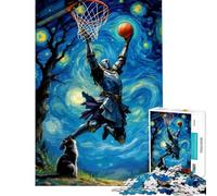Jigsaw Puzzles 1000 Pieces for Teenagers Knight Dunks Basketball in Starry Night Educational Challenge Staycation Kill Time Home Decoration Toys for Ages 14 And over (38x26cm)