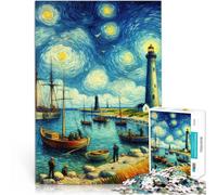 Jigsaw Puzzles 1000 Pieces for teenagers Lighthouse Van Gogh Style Lernspiele Wunschliste mit dem Weihnachtsmann75x50cm