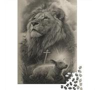 Jigsaw Puzzles 1000 Pieces for Teenagers Lion And Lamb Christian Art Print Puzzle for Adults Fun Games Enhance Memory Unique Birthday And Gifts 38x26cm/1000pcs