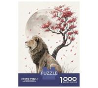 Jigsaw Puzzles 1000 Pieces for Teenagers Lion Under A Cherry Blossom Tree Puzzles for Adults Relaxing Games Stress Reliever Help The Brain Exercise 38x26cm/1000pcs