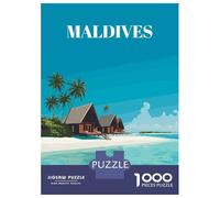 Jigsaw Puzzles 1000 Pieces for Teenagers Maldives Tropical Beach Resort Illustration Jigsaws for Adults Toy Wall Decor Analysis And Logic Help The Brain Exercise 70x50cm/1000pcs