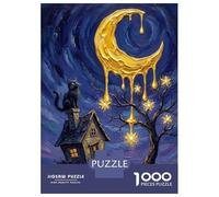 Jigsaw Puzzles 1000 Pieces for Teenagers Melting Moon with Cat And Star Tree Adult Jigsaw Relax Games Precision Cutting Stress Reduction Gifts 52x38cm/1000pcs
