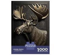 Jigsaw Puzzles 1000 Pieces for Teenagers Moose Gold Relief Deco Adult Jigsaw Hands-on Game Presents for Women for Birthday, Chrismas 70x50cm/1000pcs