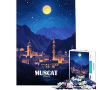 Jigsaw Puzzles 1000 Pieces for Teenagers Muscat, Oman Nightscape Illustration Impossible Game Addictive Toys to Cultivate Patience Gifts Birthday Wall Art (Size 38x52cm)