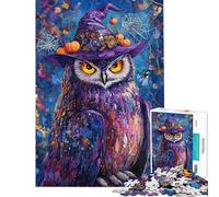 Jigsaw Puzzles 1000 Pieces for Teenagers Mystical Owl in Witch Hat Jigsaw 1000 Piece Relaxing Games Gifts Birthday Analysis And Logic (Size 50x75cm)