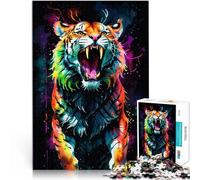 Jigsaw Puzzles 1000 Pieces for teenagers Neon Watercolor Tiger Entspannungsspiele mit passendem Poster und Quizblatt75x50cm