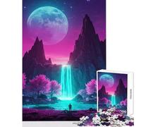 Jigsaw Puzzles 1000 Pieces for Teenagers Neon Waterfall Landscape with Pink Trees Anti-Stress Toys Secret Santa Gifts Impossible Game Help The Brain Exercise Size 50x75cm