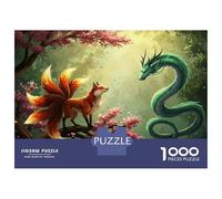 Jigsaw Puzzles 1000 Pieces for Teenagers Nine-tailed Fox And Dragon Encounter Jigsaws for Adults Relax Games Staycation Kill Time Help The Brain Exercise 52x38cm/1000pcs