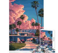 Jigsaw Puzzles 1000 Pieces for Teenagers Palm Springs Modern House Illustration Educational Toy Birthday Gifts Hands-on Game with Matching Poster And Trivia Sheet Size 38x26cm