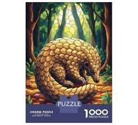 Jigsaw Puzzles 1000 Pieces for Teenagers Pangolin in Forest Stained Glass Style Jigsaws for Adults Fun Games Perfect Decoration Unique Birthday And Gifts 38x26cm/1000pcs