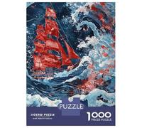 Jigsaw Puzzles 1000 Pieces for Teenagers Pirate Ship Ocean Waves Art Print Puzzle for Adults Family Games Enhance Memory Deal As Gifts for The Whole Family 38x26cm/1000pcs