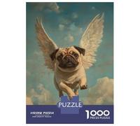 Jigsaw Puzzles 1000 Pieces for Teenagers Pug Angel Dog Loss Tribute Print Flying Pug with Wings Adult Jigsaw Puzzle Fun Games Improve Memory Help The Brain Exercise 52x38cm/1000pcs