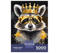 Jigsaw Puzzles 1000 Pieces for Teenagers Raccoon King with Crown And Glasses Jigsaw for Adults Relaxing Games Improve Memory Stress Reduction Gifts 70x50cm/1000pcs