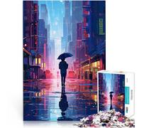 Jigsaw Puzzles 1000 Pieces for teenagers Rain City Pixel 16bit Art Analyse und Logik Tolles Geschenk für Spiele38x26cm