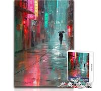 Jigsaw Puzzles 1000 Pieces for Teenagers Rainy Neon Alley Perfect for Relaxing Evenings Tight Fit Precision Cut Play Toy Size 38x26cm