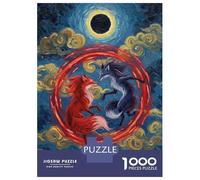 Jigsaw Puzzles 1000 Pieces for Teenagers Red And Blue Foxes Under Eclipse Adult Jigsaw Puzzle Fun Games Improve Memory Help The Brain Exercise 52x38cm/1000pcs