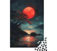Jigsaw Puzzles 1000 Pieces for Teenagers Red Moon Night Scene Jigsaw for Adults Relaxing Games Improve Memory Stress Reduction Gifts 38x26cm/1000pcs