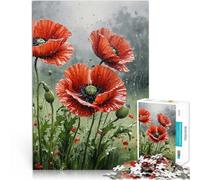 Jigsaw Puzzles 1000 Pieces for teenagers Red Poppies in the Rain Mustermontage einzigartiges Herausforderungsspiel52x38cm