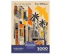 Jigsaw Puzzles 1000 Pieces for Teenagers Retro Caribbean Street Scene with Vintage Car Jigsaws for Adults Relax Games Staycation Kill Time Help The Brain Exercise 38x26cm/1000pcs