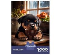 Jigsaw Puzzles 1000 Pieces for Teenagers Rottweiler Coffee Pup Dog Puzzle for Adults Brain Teaser Game Stress Reliever for Birthday, Chrismas 38x26cm/1000pcs