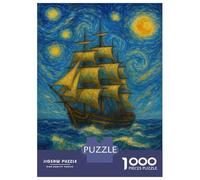 Jigsaw Puzzles 1000 Pieces for Teenagers Sailing Ship Under Starry Night Sky Adult Jigsaw Puzzle Fun Games Improve Memory Help The Brain Exercise 52x38cm/1000pcs