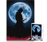 Jigsaw Puzzles 1000 Pieces for Teenagers Samurai Silhouette Under The Moonlight Toys Educational Games Tough Challenge Gift For Birthdays Size 50x75cm