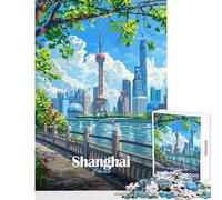 Jigsaw Puzzles 1000 Pieces for Teenagers Shanghai China Cityscape Illustration Joyful Shared Home Pastime Fun Thoughtful Selection (50x75cm)