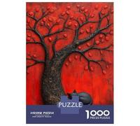 Jigsaw Puzzles 1000 Pieces for Teenagers Sleeping Black Japan Cat Beneath Red Tree Jigsaws for Adults Fun Games Perfect Decoration Unique Birthday And Gifts 38x26cm/1000pcs