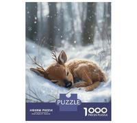 Jigsaw Puzzles 1000 Pieces for Teenagers Sleeping Reindeer Fawn in Winter Puzzle for Adults Brain Teaser Game Stress Reliever for Birthday, Chrismas 38x26cm/1000pcs