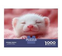 Jigsaw Puzzles 1000 Pieces for Teenagers Sleeping White Ferret on Pink Fur Jigsaw for Adults Toy Wall Decor Precision Cutting Stress Reduction Gifts 38x26cm/1000pcs