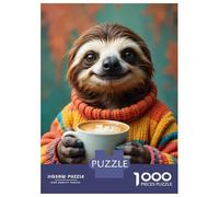 Jigsaw Puzzles 1000 Pieces for Teenagers Sloth Holding Coffee Cup Jigsaw Puzzle Relaxing Games Analysis And Logic Stress Reduction Gifts 70x50cm/1000pcs