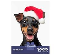 Jigsaw Puzzles 1000 Pieces for Teenagers Smiling Miniature Pinscher Dog with Santa Hat Adult Jigsaw Hands-on Game Presents for Women for Birthday, Chrismas 70x50cm/1000pcs
