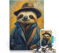 Jigsaw Puzzles 1000 Pieces for teenagers Smiling Sloth in Hat Lernspiele denn eignet sich ideal als Geschenk für die ganze Familie52x38cm