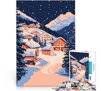 Jigsaw Puzzles 1000 Pieces for teenagers Snowy Mountain Village Minimalist Art Illustration Spielspielzeug Gutes Geschenk52x38cm