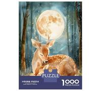 Jigsaw Puzzles 1000 Pieces for Teenagers Soft Silence - Cute Deer And Fawn Boho Woodland Nursery Illustration Adult Jigsaw Puzzle Fun Games Improve Memory Help The Brain Exercise 52x38cm/1000pcs